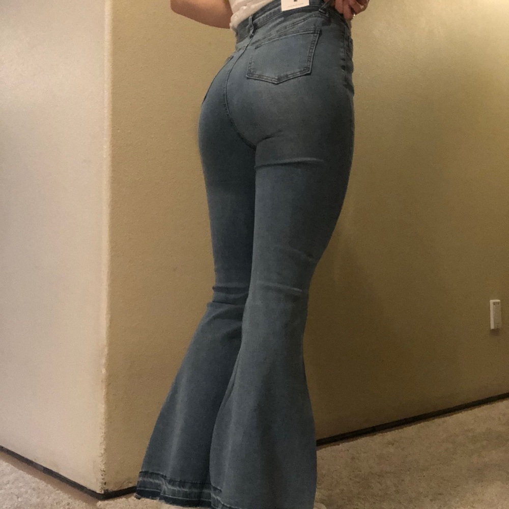 Bell bottom blue jeans
